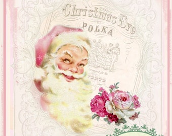 Santa Pink Christmas Eve roses Large digital download  ECS buy 3 get one free  single image printable ECS