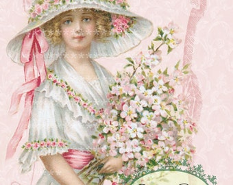 My Pink Girl vintage Large digital download ECS buy 3 get one free Pink ROSES romantic single image