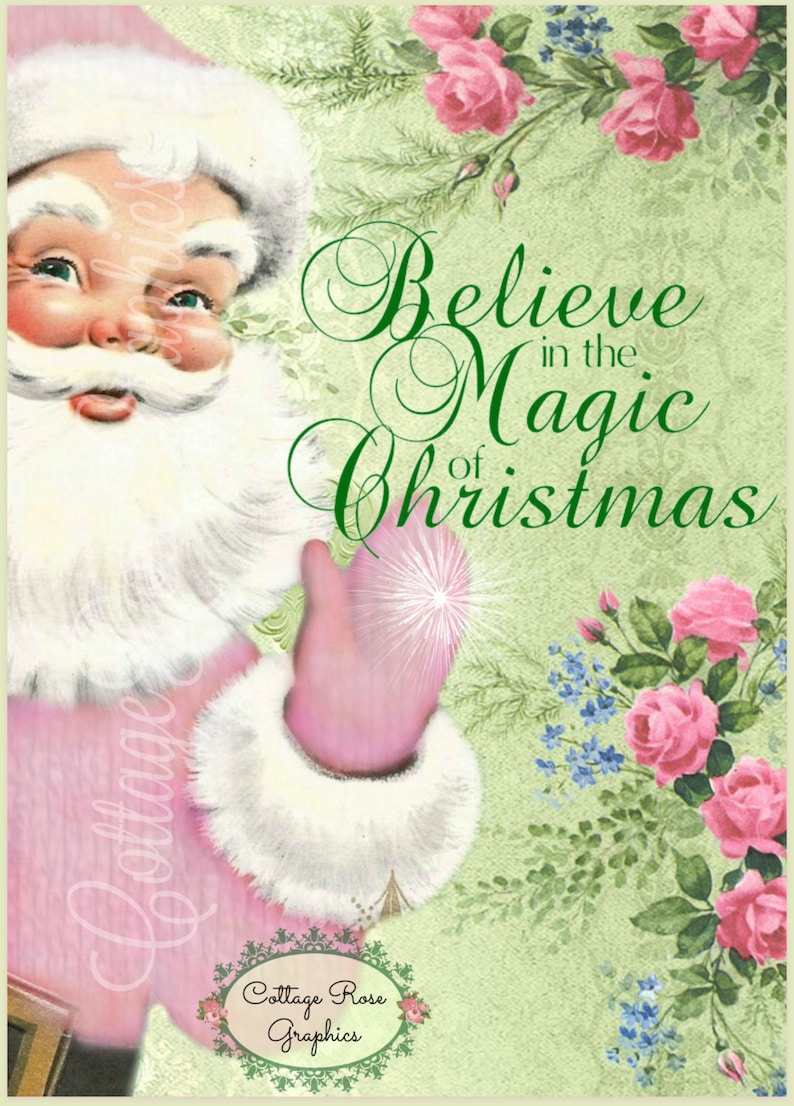 Pink Santa Christmas Believe in the Magic Large digital | Etsy