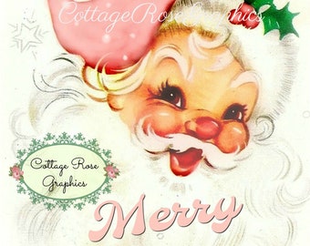 Pink Retro Santa - Merry Christmas Digital Download (5x7)