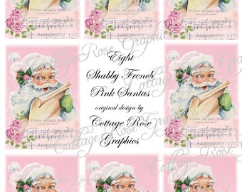 Large digital download collage Pink Shabby French Santa Roses ATC ACEO gift tags ECS buy 3 get one free