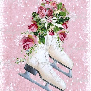 Patins de gelo de Natal rosa e buquê de rosas Download digital grande compre 3 e ganhe um grátis