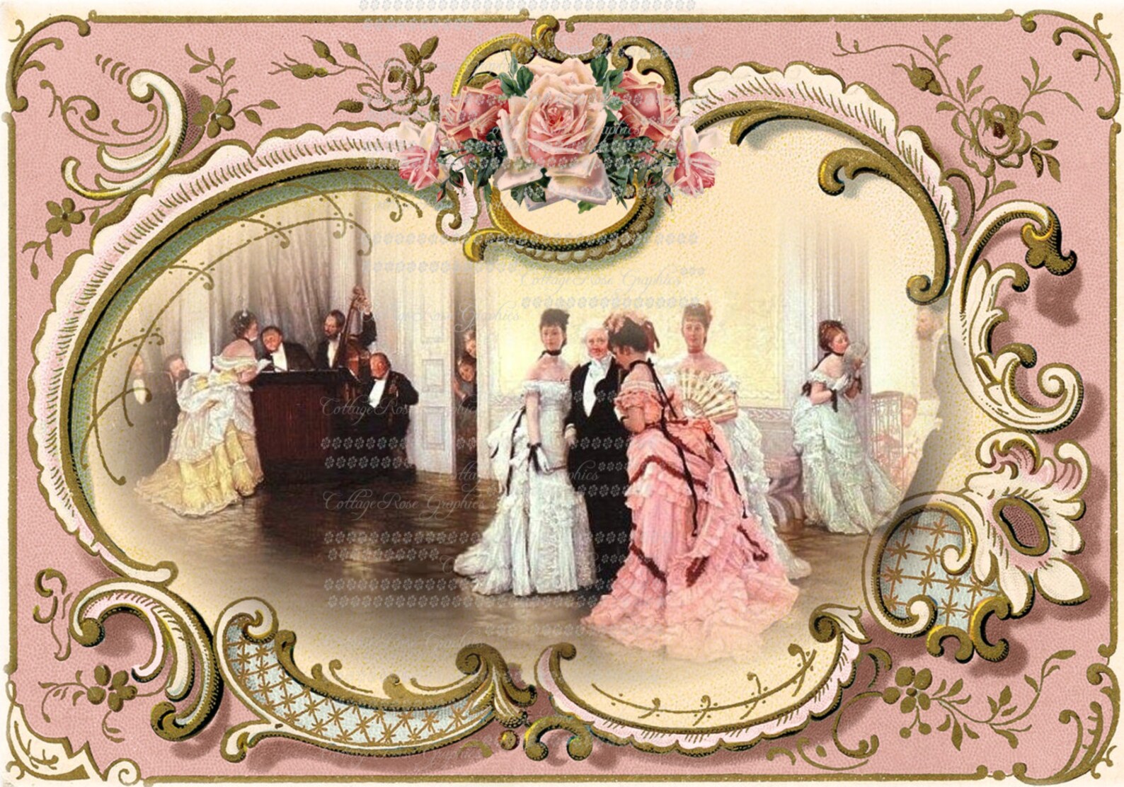 Vintage VICTORIAN BALL Image Pink Roses Large Digital Download Etsy