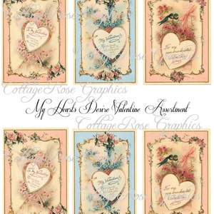 Vintage Valentine Collage Tags: Roses & Hearts Digital Download
