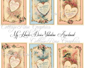 My Hearts desire Vintage Valentine Large digital download collage tags roses hearts ATC ACEO gift tags ECS buy 3 get one free