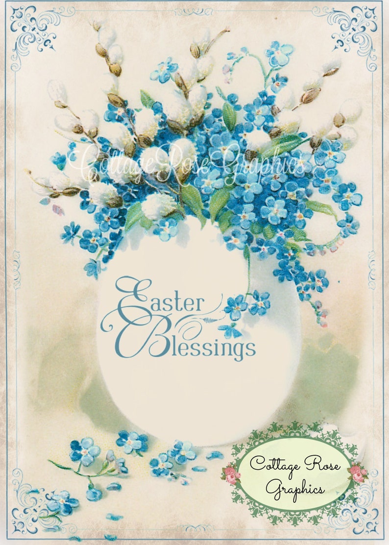Vintage EASTER Blessings Easter Egg Large digital download ECS Etsy