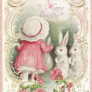 Vintage Happy Easter Bunnies Large digital download ECS buy 3 get one free romantic cottage single image rdtt svfteam image 1