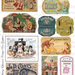 Etiquetas de linhas de costura vintage Grande colagem digital para download ATC ACEO ECS compre 3 e ganhe um grátis