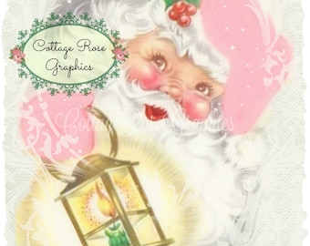 Pink Santa digital download Santa with lantern  ECS buy 3 get one free  single image