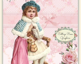 Pink Romance Victorian Child  digital download  buy 3 get one free Pink ROSES single printable image ECS