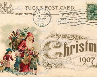 Vintage 1907 Christmas-1  POSTCARD collage  Large digital download ECS buy 3 get one free