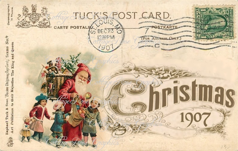 Vintage 1907 Christmas-1 POSTCARD collage Large digital download ECS buy 3 get one free image 1