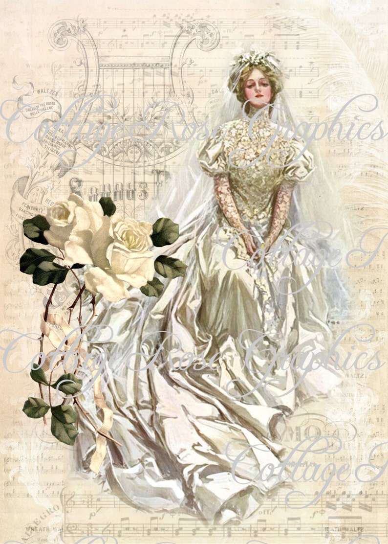 Vintage Bridal Victorian Bride Large digital download Roses Harrison Fisher BUY 3 get one FREE image 1