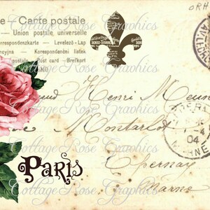 VIntage Postcard digital descargar Rosas en París collage French Cottage COMPRAR 3 obtener ne GRATIS imagen única
