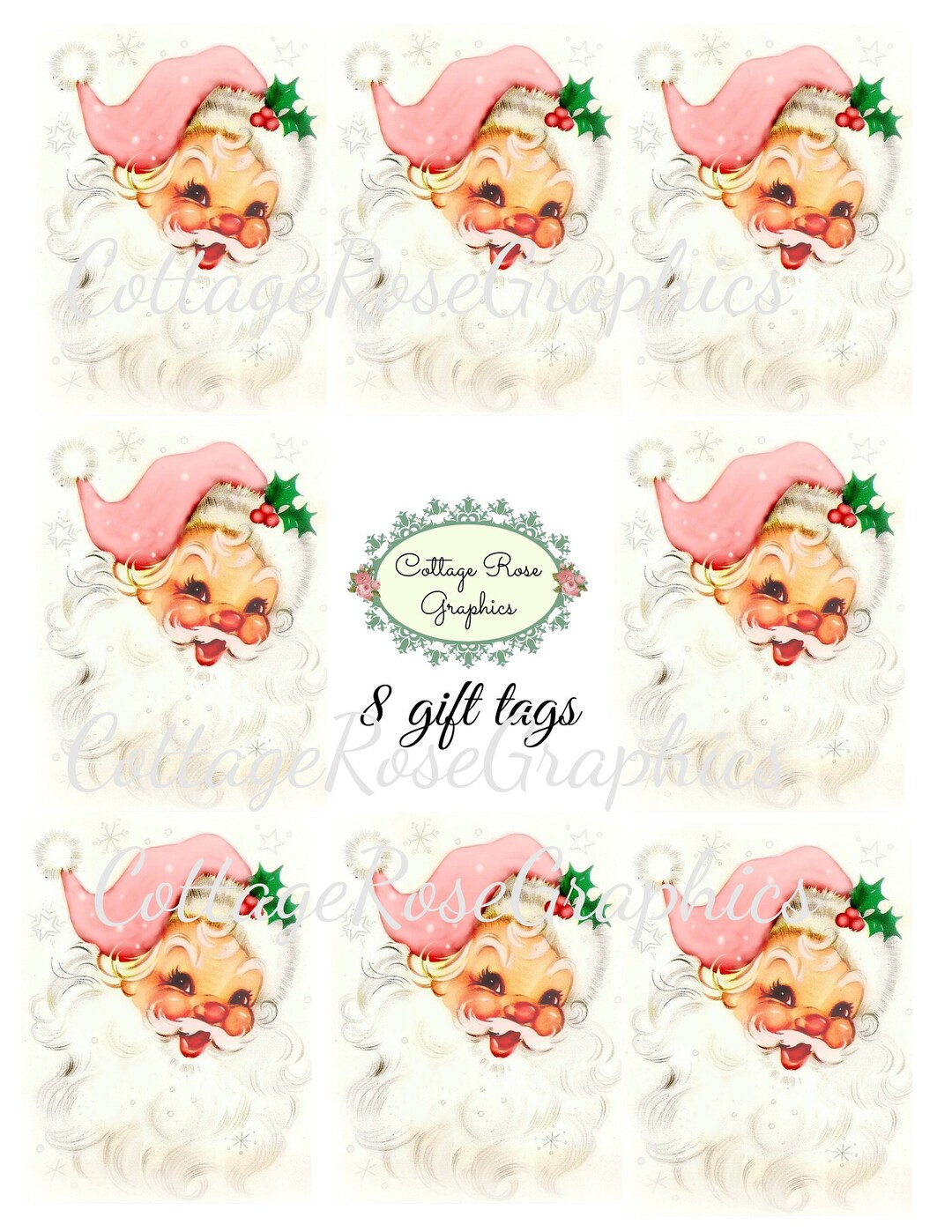 Pink Shabby Santa Roses Large Digital Download Collage ATC ACEO Gift ...