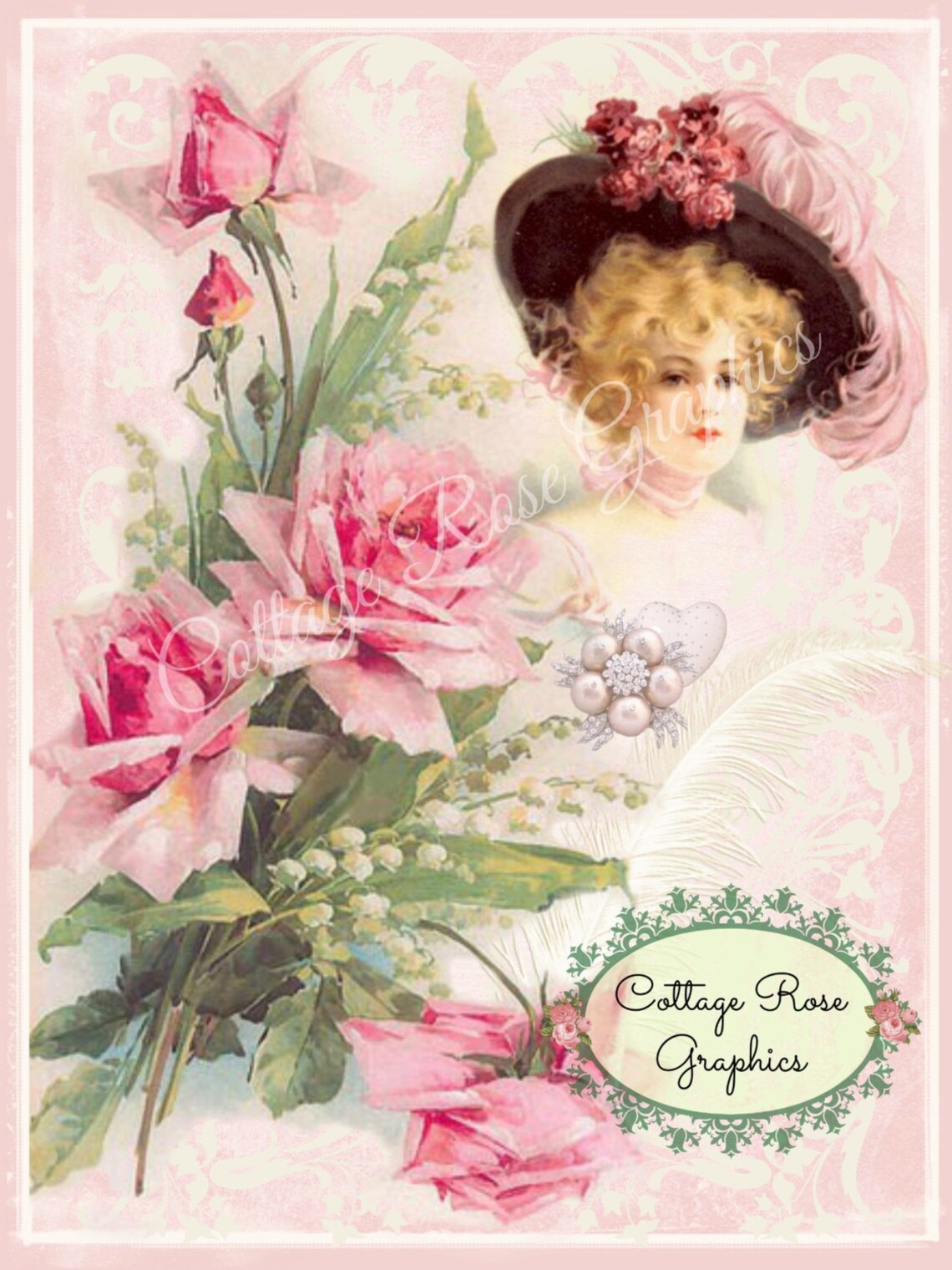 Pink Romance Victorian Lady Large Digital Download Ecs Buy 3 Etsy