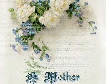 Victorian Mother's Day collage Forget me nots Large digital download roses BUY 3 get one FREE