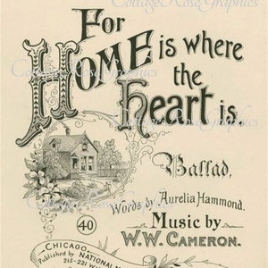 Vintage Sheet Music Cover: Home is Where the Heart Is (Digital Download)