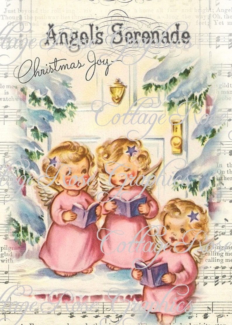 PINK CHRISTMAS Angels Vintage Shabby Cottage Large Digital - Etsy