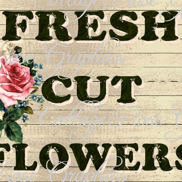Fresh Cut Flowers LARGE format digital image download vintage country prim roses Buy 3 Get one Free