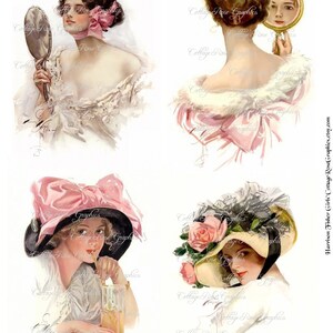 Large digital download Multiple image collage Harrison Fisher Girls ATC ACEO ECS pink buy 3 get one free