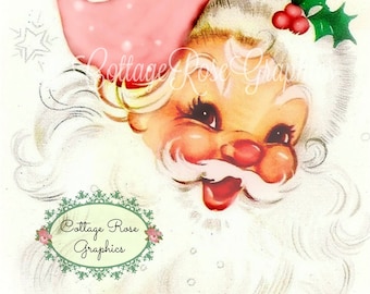 Pink Shabby Retro Santa Large digital download buy 3 get one free