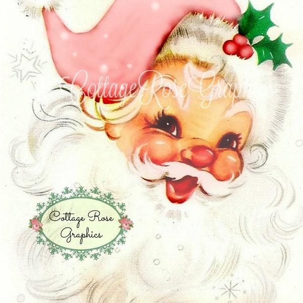 Pink Shabby Retro Santa Large digital download buy 3 get one free