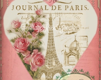 Paris Journal vintage Valentine Large digital download ECS buy 3 get one free Pink ROSES  printable image