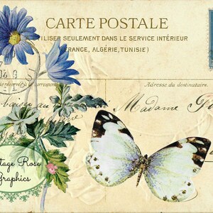 Vintage French Postcard digital download Blue Daisy Carte Postale collage French Cottage BUY 3 get ne FREE single image