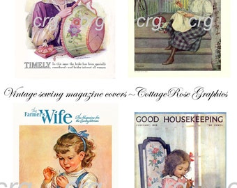 Vintage Sewing thread magazine covers advertisements  Large digital download collage ATC ACEO  ECS buy 3 get one free Set of 4 images