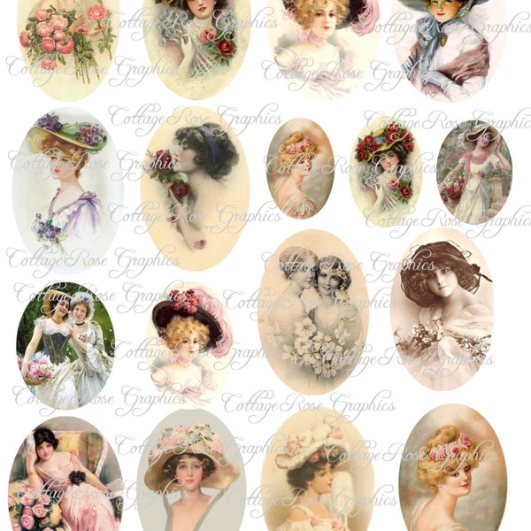 Large digital download Multiple image collage Vintage Victorian ladies ATC ACEO Jewelry buy 3 get one free