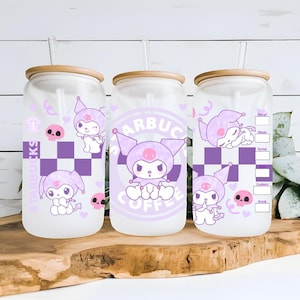 Kawaii Kitty Hello Glass Cup Tumbler, Adorable Design for Cozy Beverages, Ideal Gift for Friends Who Love Cute Things, Easter Basket Gift.