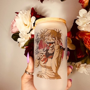 Himikoi Toga My Hero Academia Iced Coffee Glass, Inspired Gift for Fans, Handcrafted Anime Villain Frosted Can Glass, , Easter Basket Gift.