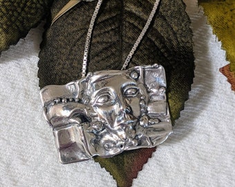 Artisan Sterling Silver Unique Face Mask Pendant Necklace N092