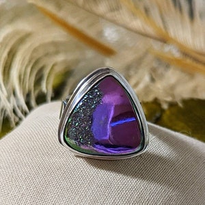 Vintage Artisan Sterling Silver Purple Druzy Adjustable Ring R052 image 2