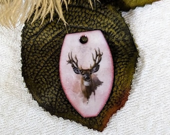 Enameled Glass Antiqued Deer Buck Pendant Component S067