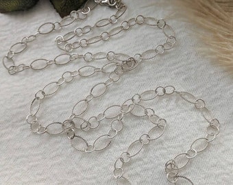 Sterling Long Patterned Oval Round Link Chain Necklace N049