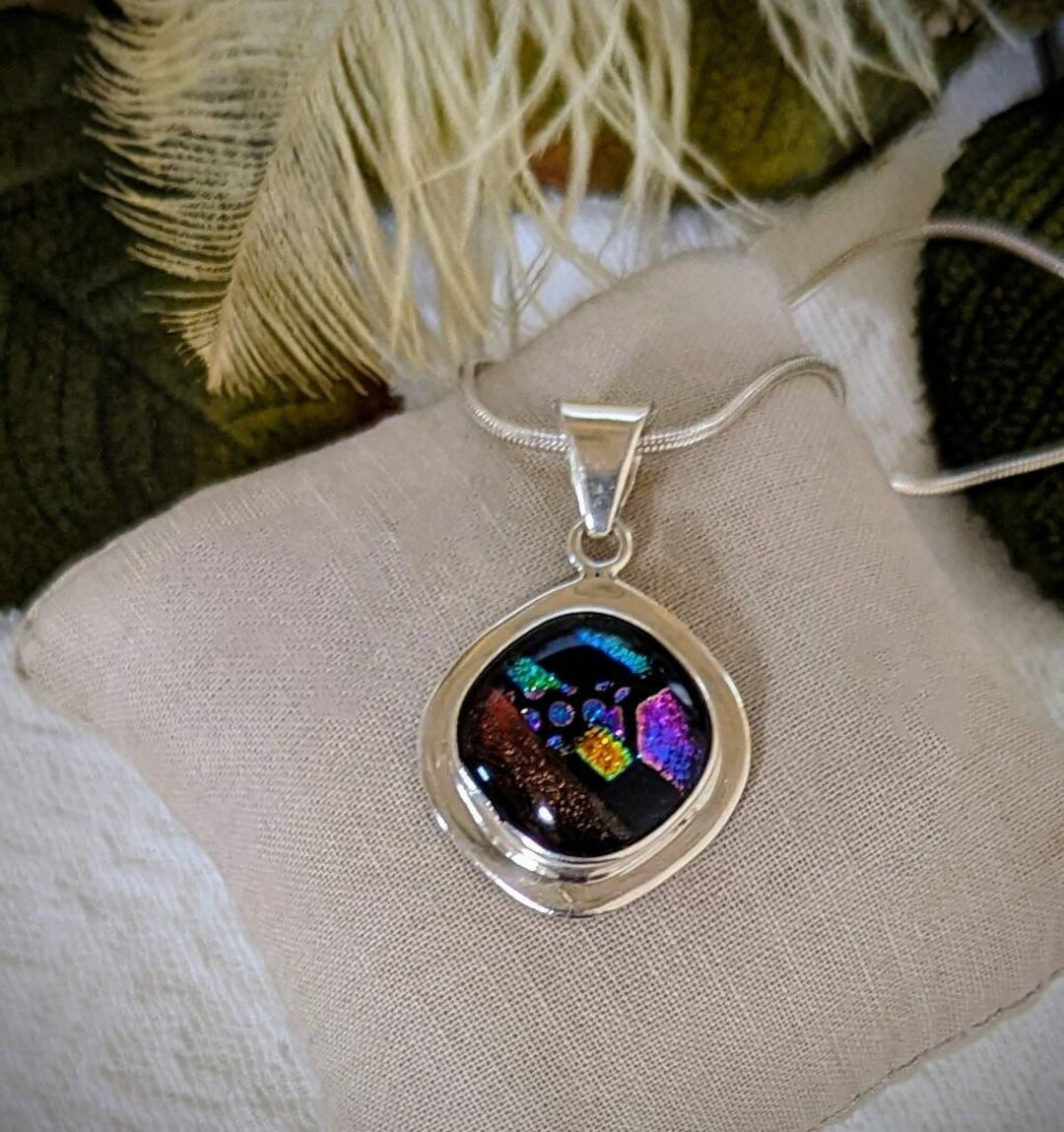 Artisan Sterling Silver Dichroic Glass Necklace N029 - Etsy