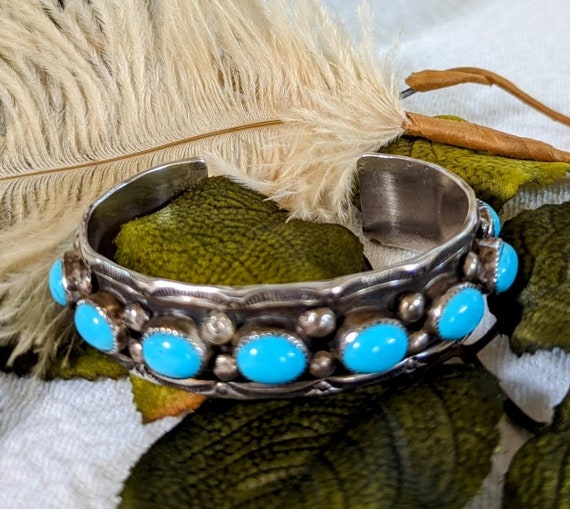 アクセサリー Vintage Navajo Bracelet FA NAVAJO 925 Sterling Silver Vintage Turquoise Oxidized Cuff