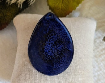 Blue Black Fire Dragon Veins Agate Extra Large Teardrop Stone Pendant S091