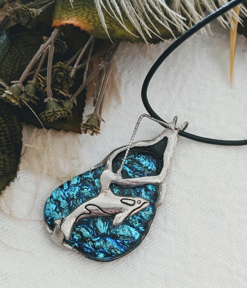 One of a Kind Silver Dichroic Glass Whale Necklace /& Earrings Set