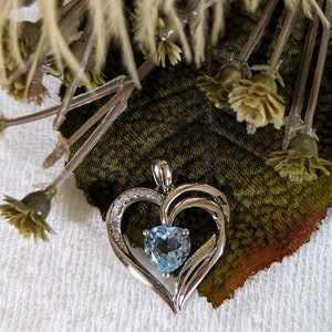 Sterling Silver Diamond Light Blue Topaz Heart Pendant P065