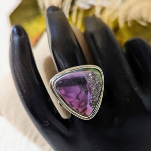 Vintage Artisan Sterling Silver Purple Druzy Adjustable Ring R052 image 3