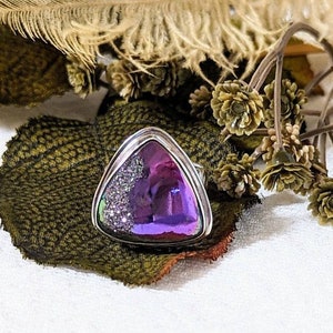 Vintage Artisan Sterling Silver Purple Druzy Adjustable Ring R052 image 4