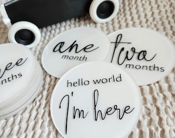 Baby Milestone Acrylic Discs | Baby's First 12 Months | Baby Photo Props | Baby Shower Gift | New Baby Gift | Pregnancy Photo Props