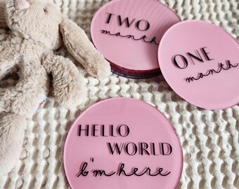 Script Baby Milestone Acrylic Discs | Baby's First 12 Months | Baby Photo Props | Baby Shower Gift | New Baby Gift | Pregnancy Photo Props