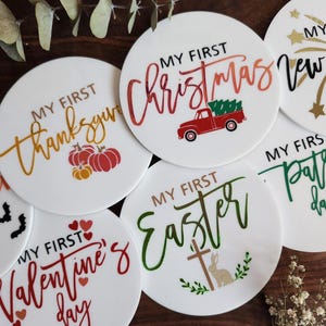 Discos acrílicos "Primeras Fiestas del Bebé" (V2) / Discos holográficos para fiestas / Primeras Fiestas del Bebé / Fotos de Bebé / Regalo para Baby Shower / Regalo para Recién Nacido