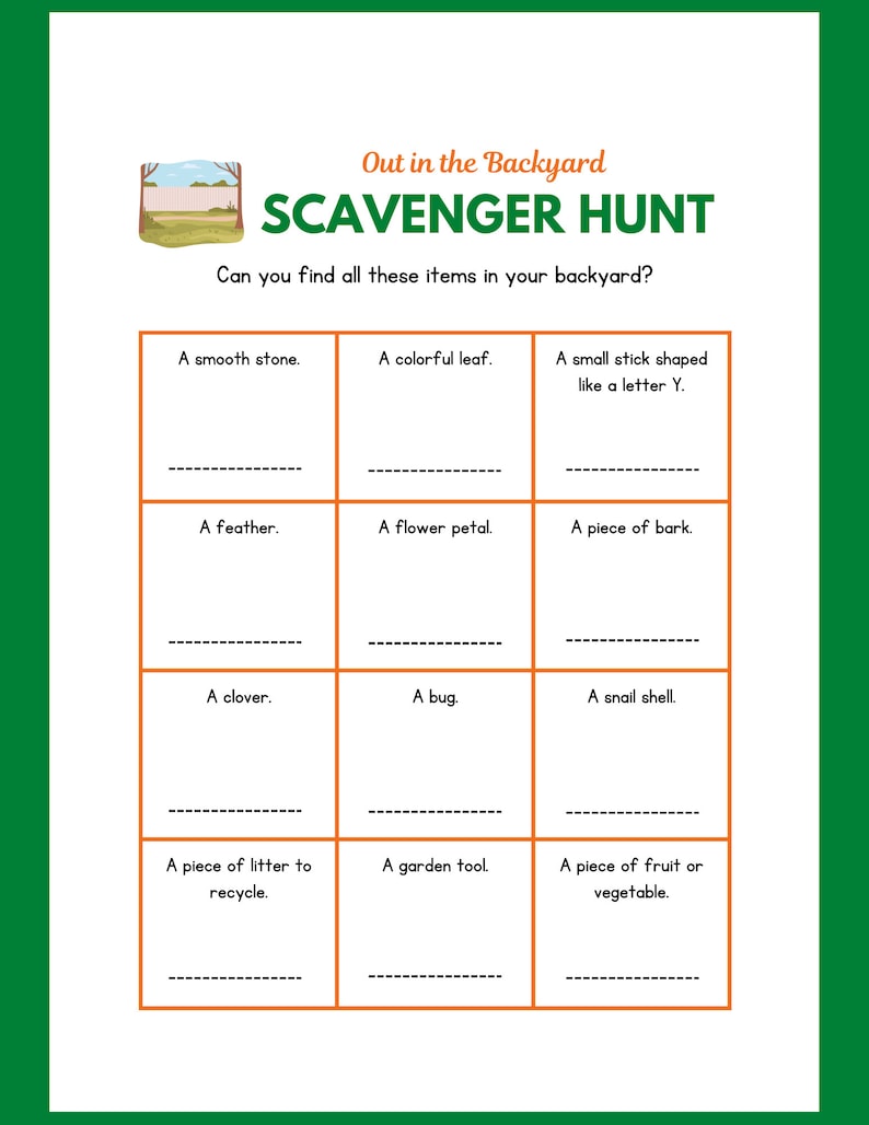 Scavenger Hunt Printable Out in the Backyard Etsy