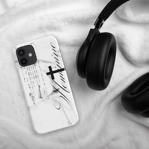 Cyber Aesthetic White Apple Phone Case With Cross and Text Details - Limited Edition