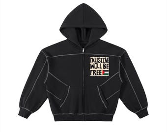 Contrast-Stitched Boxy Fleece Zip Hoodie